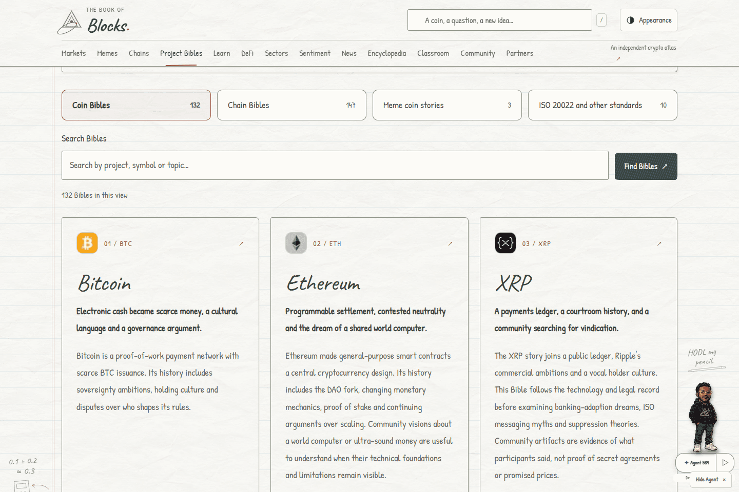 The Book of Blocks Project Bibles collection, showing researched guides to Bitcoin, Ethereum, and XRP